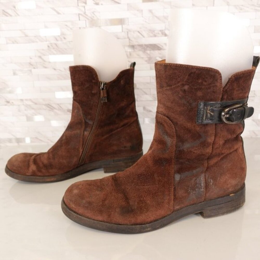 Western‎ Boho Ankle Boots Womens 8 Brown Suede Moto Buckle ALBERTO FERMANI ITALY